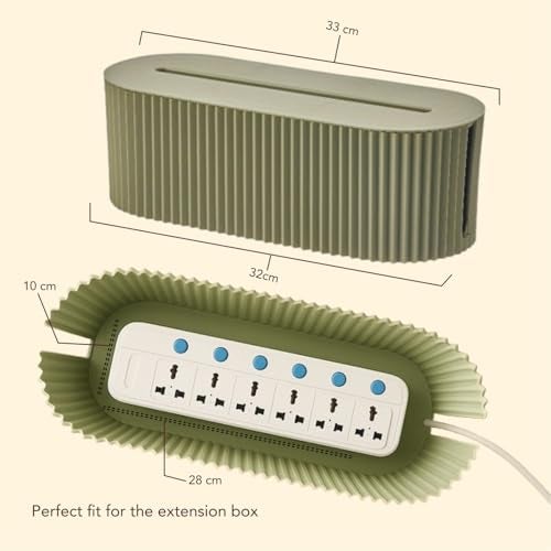 Soko Cable Management Box with Mobile Stand | Cords Hider & Surge Protector | Concealer for Power Strips, Router, TV, Gadget Wires Storage Organizer Tray for Desk, Table - Home, Office - Green - Image 2