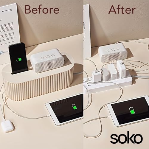 Soko Cable Management Box with Mobile Stand | Cords Hider & Surge Protector | Concealer for Power Strips, Router, TV, Gadget Wires Storage Organizer Tray for Desk, Table - Home, Office - Green - Image 5