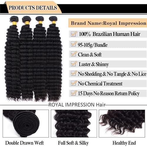 ROYAL IMPRESSION 12A Deep Wave Bundles Human Hair 22242628 400g 100 Real Human Hair 3X Longer Lifespan 100 Unprocessed Brazilian Virgin Hair Pineapple Deep Wave Human Hair Weave Bundles Natural Color - Image 5