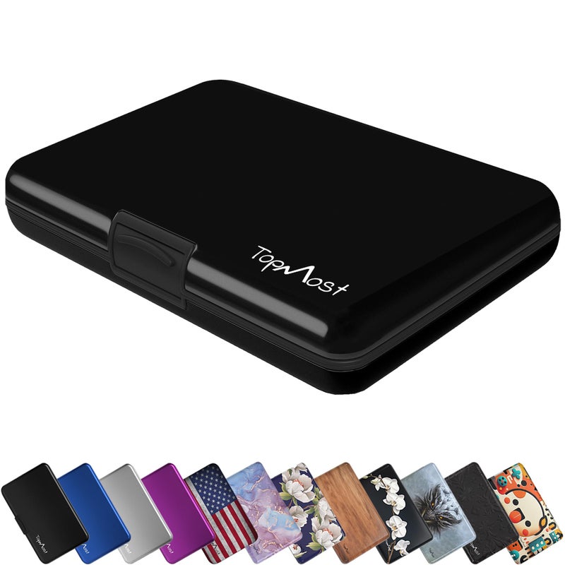 TopMost Aluminum Wallet, Card Case Wallet, Metal RFID Credit Card Holder for Men & Women, 6 Cotton Slots for 12 Cards And Bills, Rfd Protective (Black) - Image 1