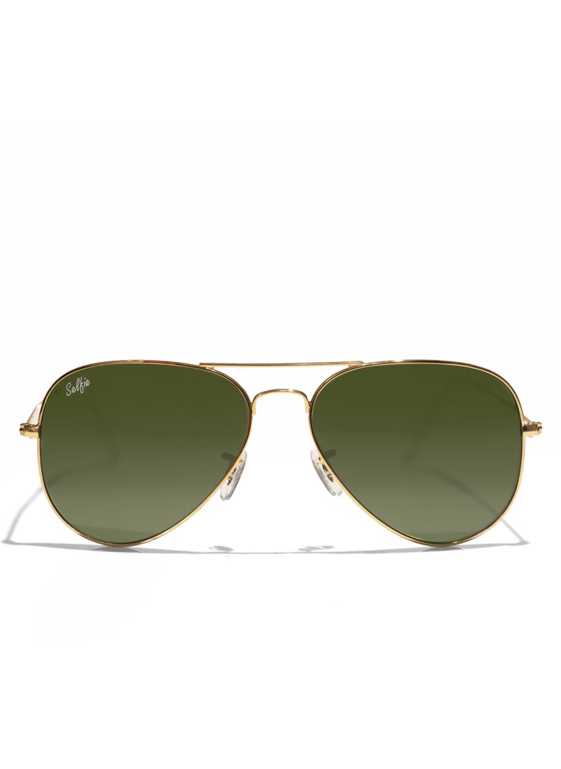 selfie Selfie Aviator Green Gold Metal Frame with  Sunglasses, SE3025-021  - Image 1
