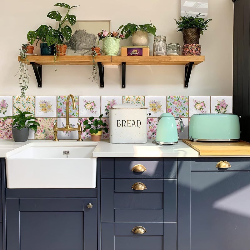Alwayspon Vinyl Sticker Peel and Stick, Self-Adhesive Wall Tile Transfers Backsplash Sticker Decal for Kitchen Bathroom, 6x6inch/15x15cm 10Pcs, Floral Painting T038 - Image 4