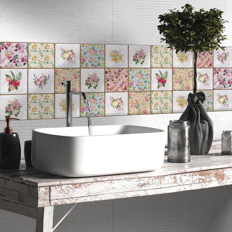 Alwayspon Vinyl Sticker Peel and Stick, Self-Adhesive Wall Tile Transfers Backsplash Sticker Decal for Kitchen Bathroom, 6x6inch/15x15cm 10Pcs, Floral Painting T038 - Image 3
