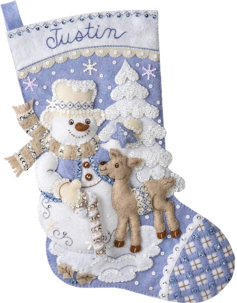 Bucilla 89245E Felt Applique Christmas Stocking Kit, Snowman's Winter, 18" - Image 3