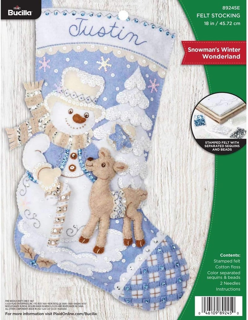 Bucilla 89245E Felt Applique Christmas Stocking Kit, Snowman's Winter, 18" - Image 1