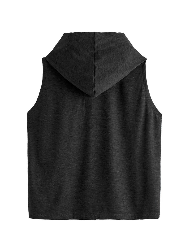 SweatyRocks Women's Summer Sleeveless Hooded Tank Top T-Shirt for Athletic Exercise Relaxed Breathable Black XL - Image 2