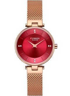 CURREN 9031 Original Brand Mesh Band Wrist Watch for Women Rosegold/Red