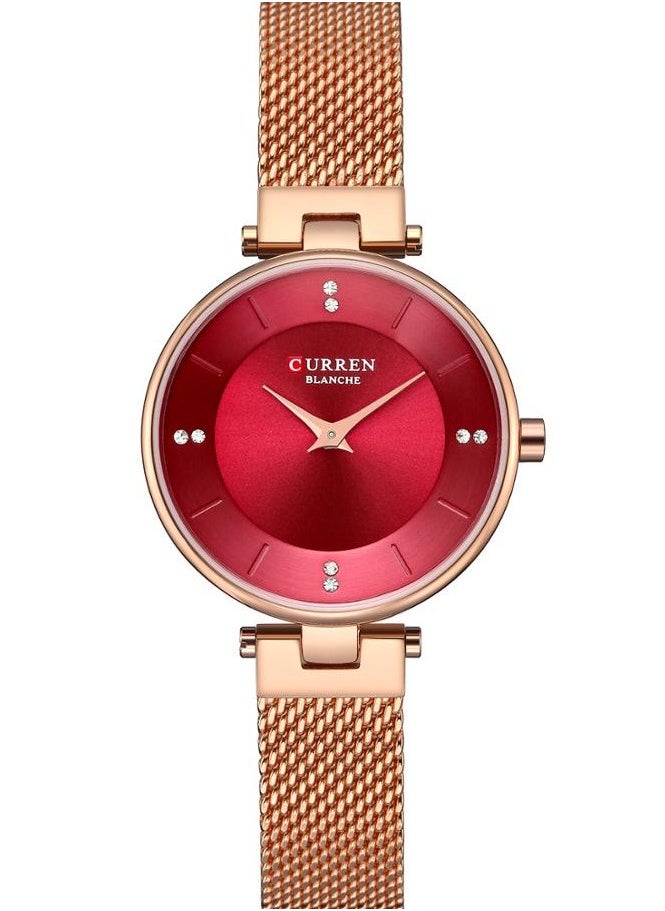 CURREN - CURREN 9031 Original Brand Mesh Band Wrist Watch for Women Rosegold/Red - Image 1