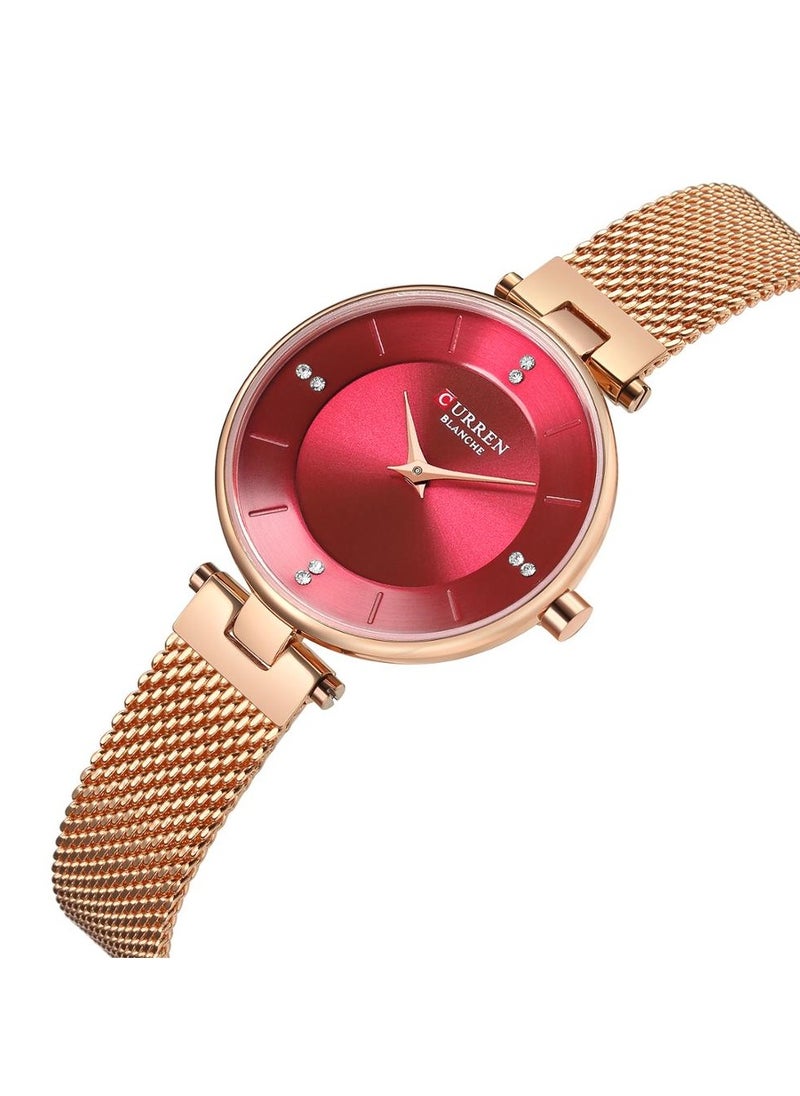 CURREN - CURREN 9031 Original Brand Mesh Band Wrist Watch for Women Rosegold/Red - Image 1