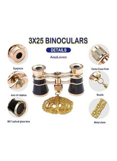 Vitacelli Mini Metal Binoculars 3x25 Lightweight Retro Binocular with Built-in Gold Chain for Adults Kids Women in Musical Concert,Gold Performances  - Image 3