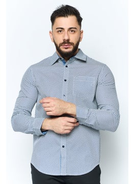 Men Regular Fit Chest Pocket Long Sleeve Casual Shirts, Blue