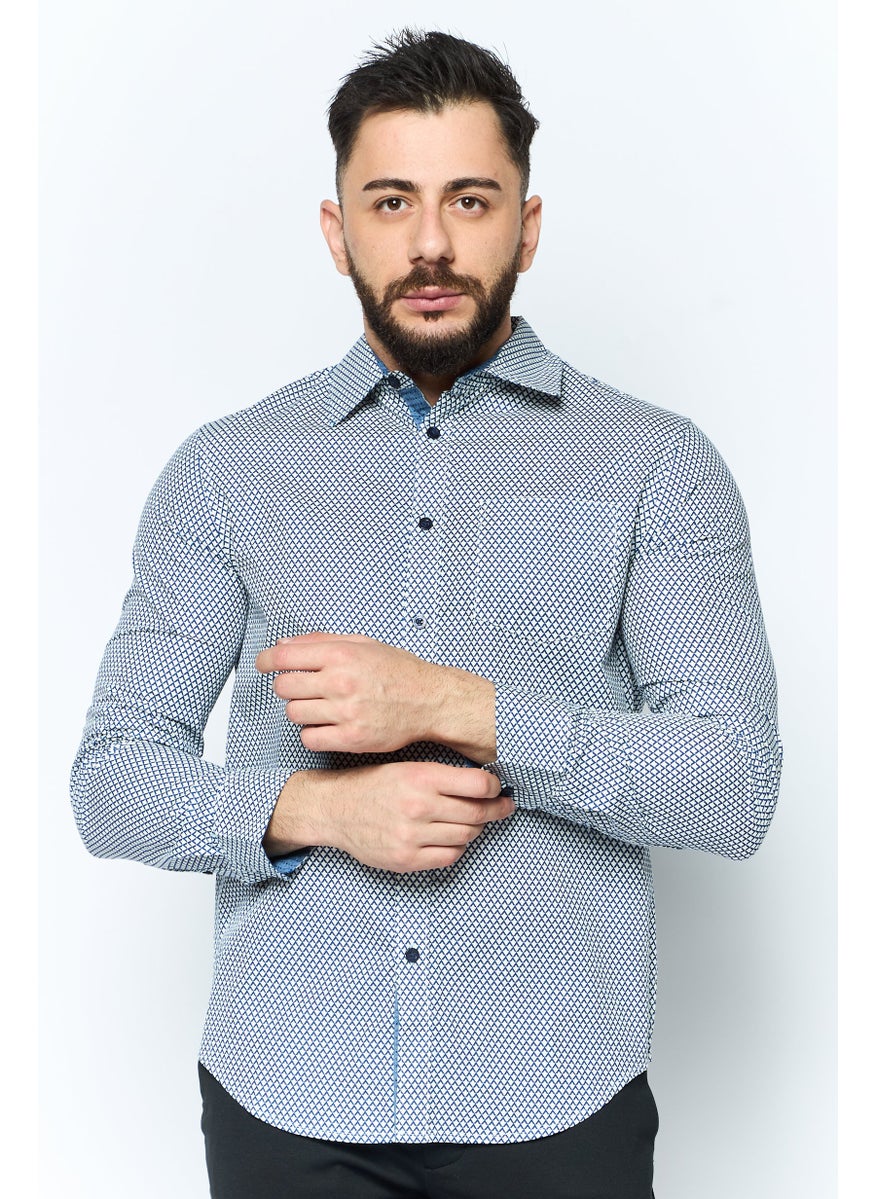 English Laundry - Men Regular Fit Chest Pocket Long Sleeve Casual Shirts, Blue - Image 1