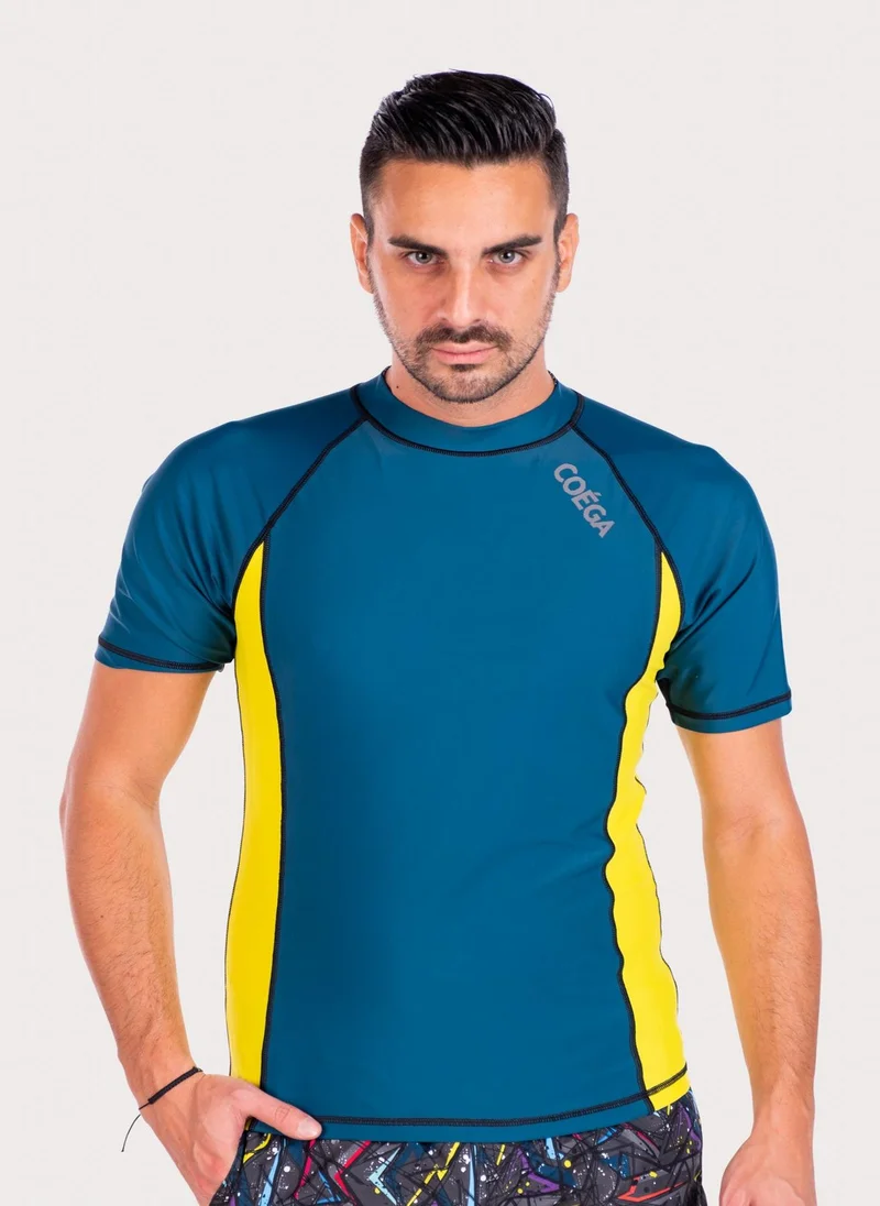 كويجا صن وير COEGA Mens Rashguard Short Sleeve - Green Abstract Paint