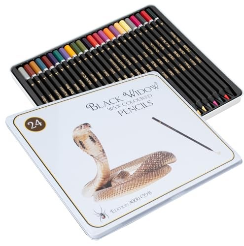 Black Widow Coloring Pencils for Adults – 24 Wax Soft Core Colored Pencils for Adult Coloring Books – Vibrant Color Pencil Set (Cobra Set) - Image 1