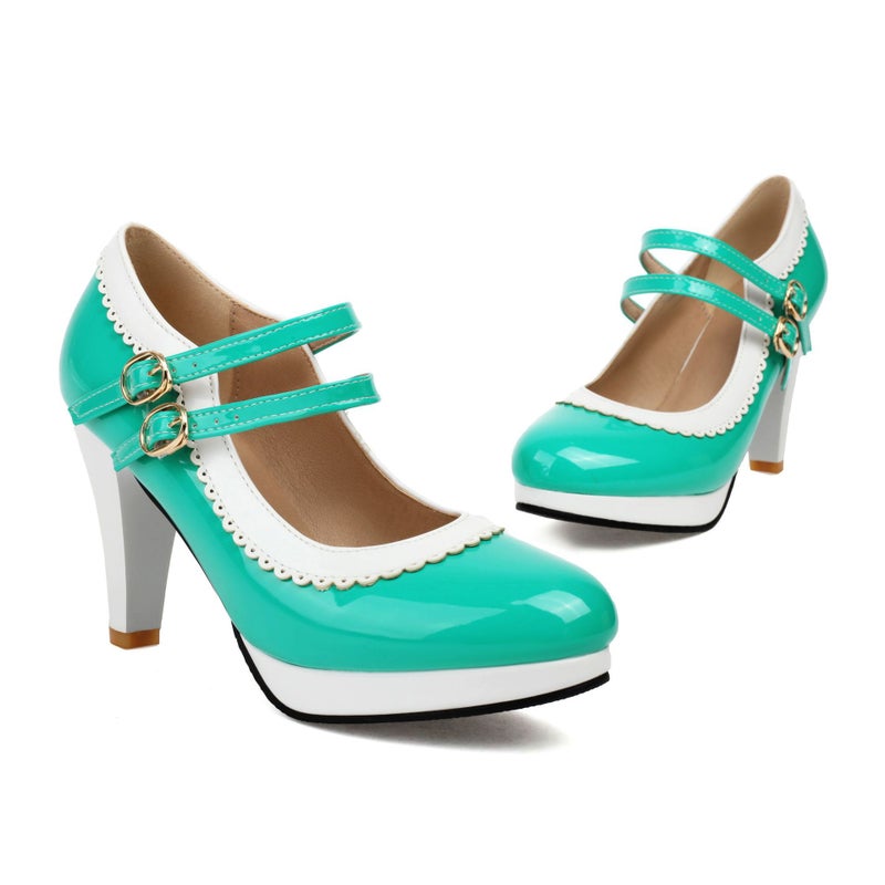 Supply Spring 2024 Color-Matched High-Heeled Women'S Shoes 30-48 Japanese Candy-Colored Double-Breasted Shallow Mouth Single Shoes - Image 1