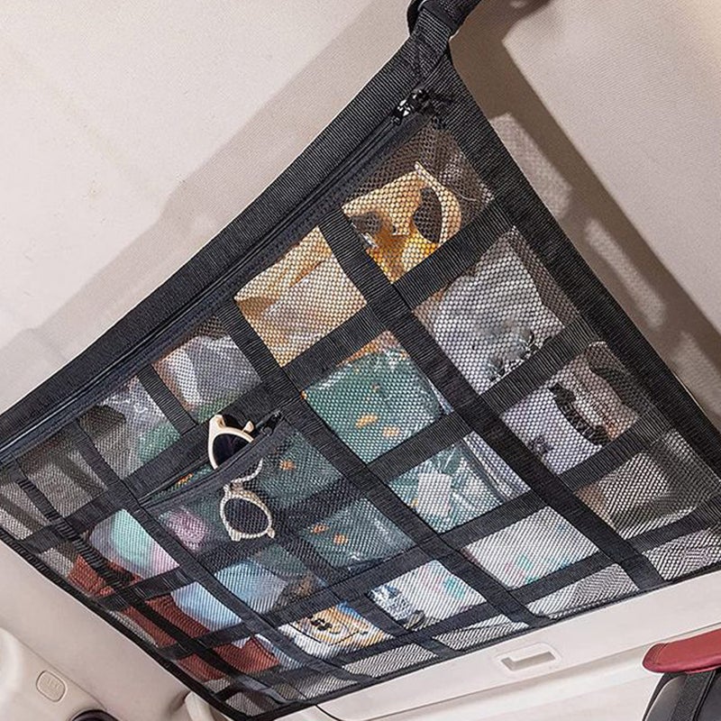 ترقية شبكة حمولة سقف السيارة مع جيوب، تعزز تحمل الحمولة وتقلل من الانحناء، منظم تخزين سقف سيارة منشط مزدوج الطبقات، ملحقات داخلية للشاحنات والسيارات الرياضية (SUV) للسفر في الرحلات الطويلة والمخيم - Image 3