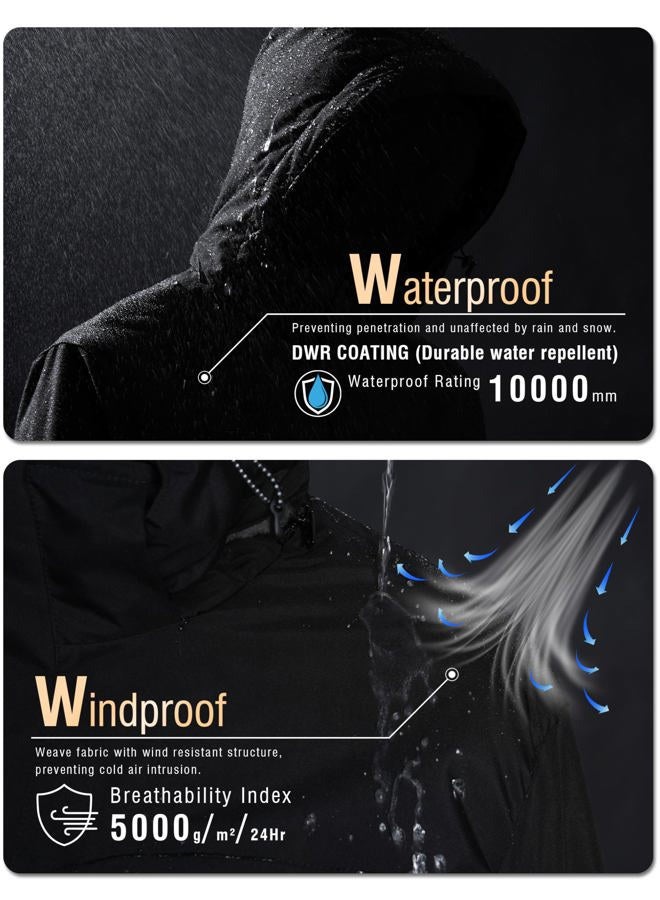 ‎QMP Winter Jackets For Men with Hoode Ski Snow Snowboarding Waterproof Fleece Liner Coats Windproof Raincoat 6 Pockets, Dark Grey, M - Image 4