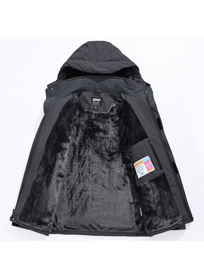 ‎QMP Winter Jackets For Men with Hoode Ski Snow Snowboarding Waterproof Fleece Liner Coats Windproof Raincoat 6 Pockets, Dark Grey, M - Image 3