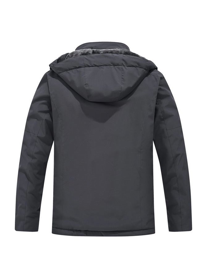 ‎QMP Winter Jackets For Men with Hoode Ski Snow Snowboarding Waterproof Fleece Liner Coats Windproof Raincoat 6 Pockets, Dark Grey, M - Image 2