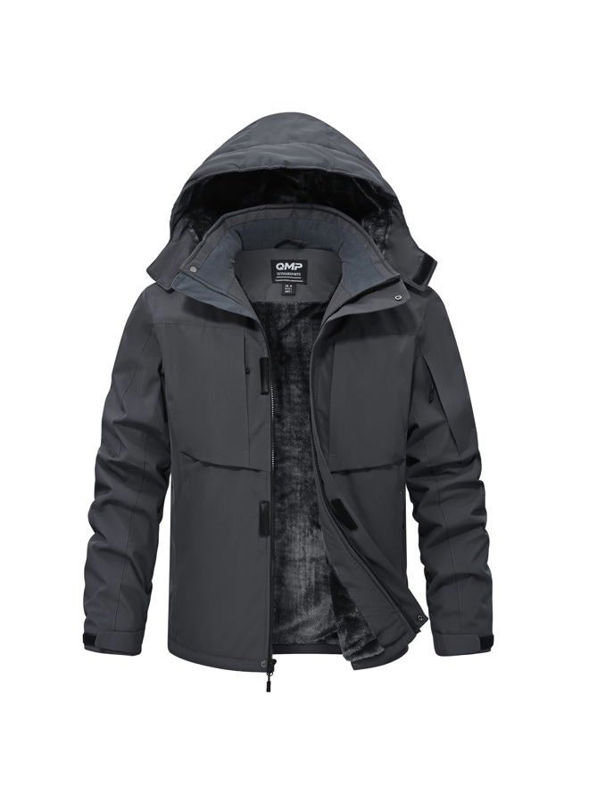‎QMP Winter Jackets For Men with Hoode Ski Snow Snowboarding Waterproof Fleece Liner Coats Windproof Raincoat 6 Pockets, Dark Grey, M - Image 1