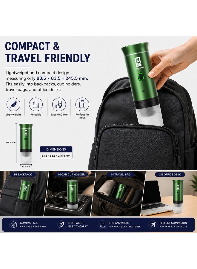 RealBev Portable Espresso Coffee Maker | USB Rechargeable Coffee Machine for Travel, Car, Camping & Office | Compatible with Ground Coffee & Capsules | Compact One-Touch Brewing - Image 2