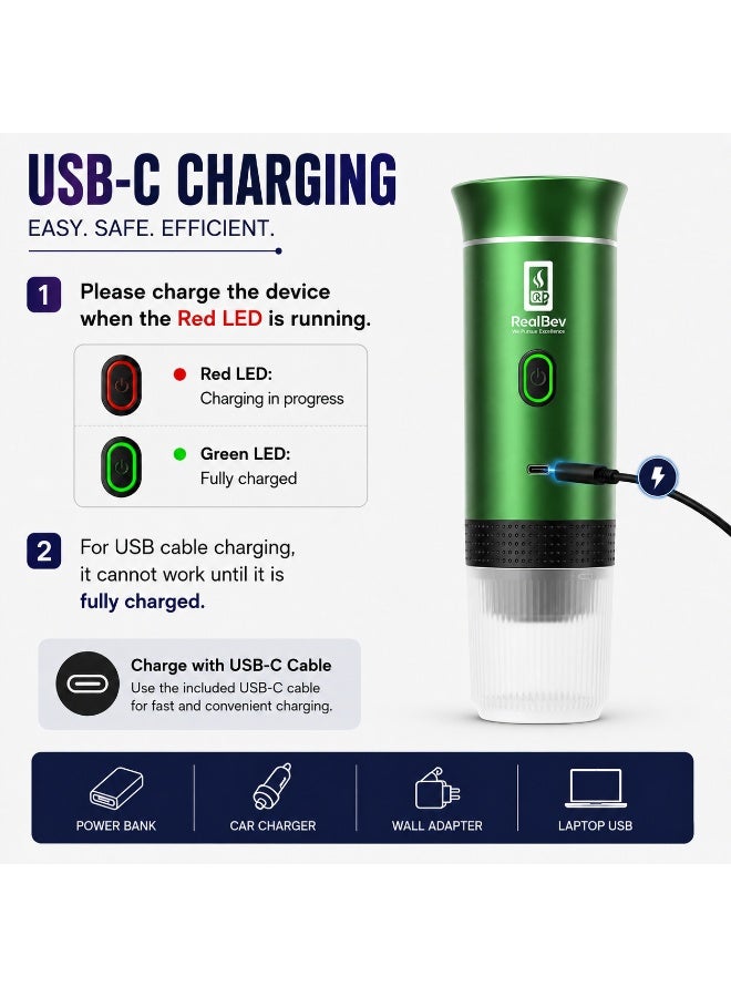 RealBev Portable Espresso Coffee Maker | USB Rechargeable Coffee Machine for Travel, Car, Camping & Office | Compatible with Ground Coffee & Capsules | Compact One-Touch Brewing - Image 3