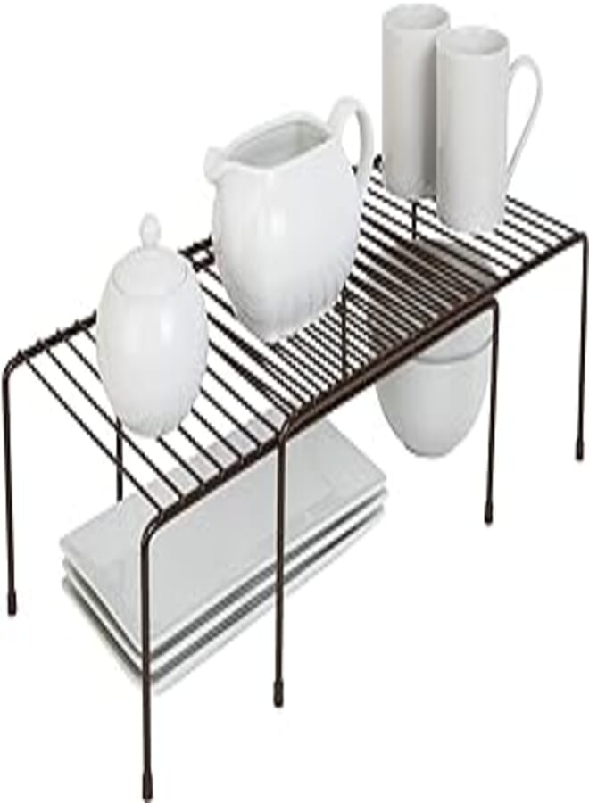 Smart Design Expandable Storage Rack - Scratch Resistant Feet - Metal Wire - Kitchen Counter, Bathroom Medicine Organizer, Dish, Plate Display Shelf, Spice Pantry, Cupboard Riser - 16 x 32.5 - Bronze