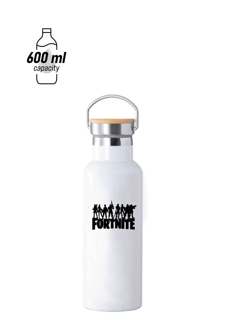 PRINTSHOP4ME Stainless Steel Online Gaming Water Flask Bottle With Bamboo Cap And Gaming Design-Flask Bottle 600ml-Eco-Friendly Hydration For Gamers-Ideal Gift for Young Gamers - Image 1