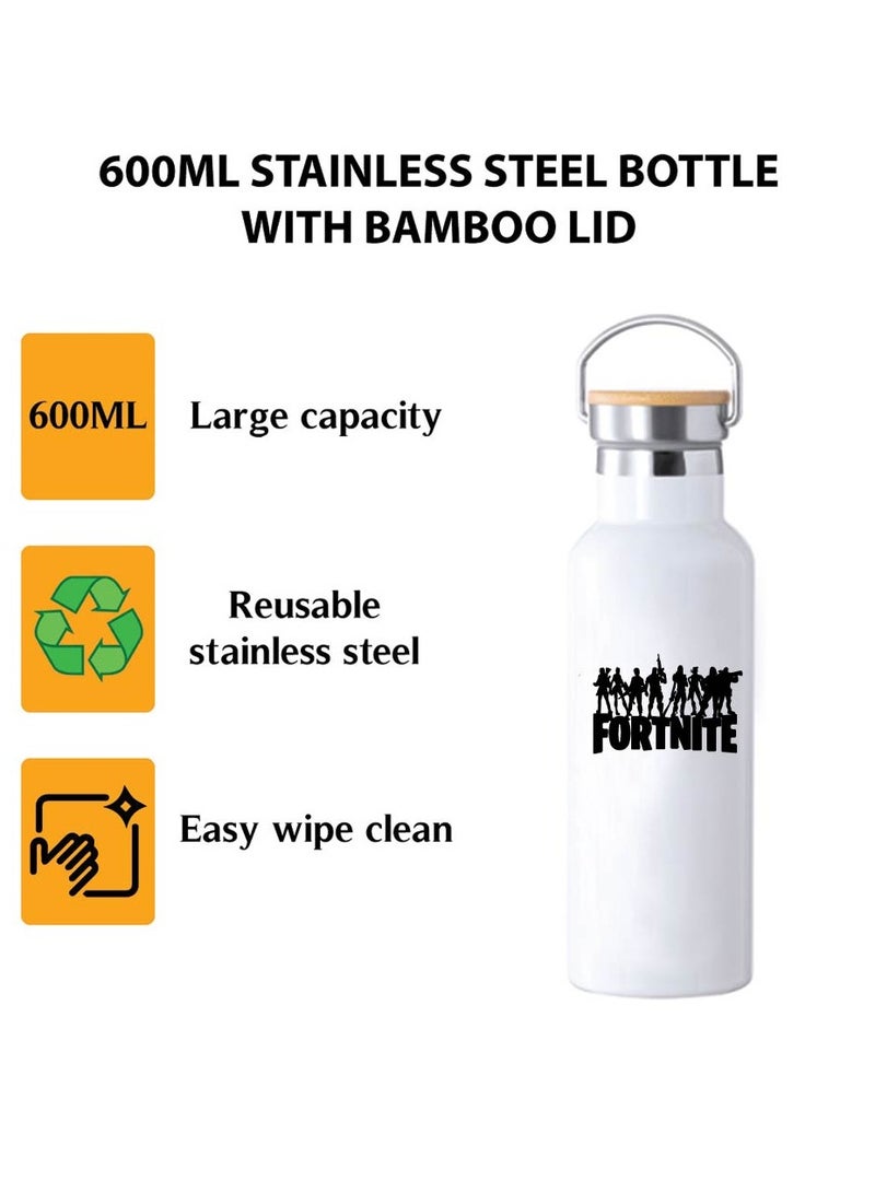 PRINTSHOP4ME Stainless Steel Online Gaming Water Flask Bottle With Bamboo Cap And Gaming Design-Flask Bottle 600ml-Eco-Friendly Hydration For Gamers-Ideal Gift for Young Gamers - Image 3