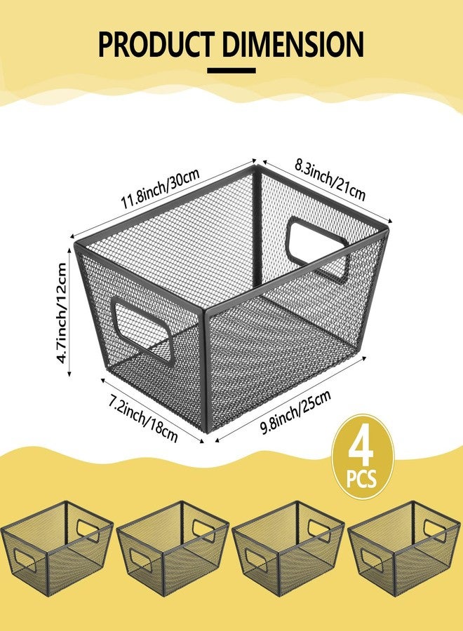 Maxdot 4 Pcs Wire Storage Basket with Handle Metal Baskets Wire Mesh Pantry Organizers for Cabinet Kitchen, Laundry, Bathroom Makeup Snacks Containers(Black) - Image 2