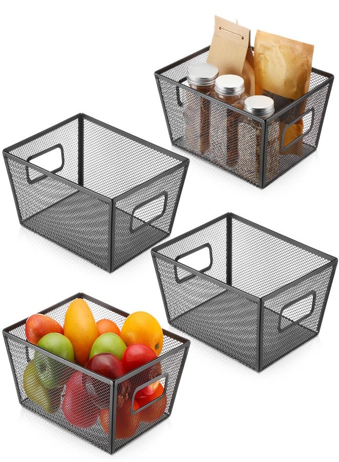 Maxdot 4 Pcs Wire Storage Basket with Handle Metal Baskets Wire Mesh Pantry Organizers for Cabinet Kitchen, Laundry, Bathroom Makeup Snacks Containers(Black) - Image 1