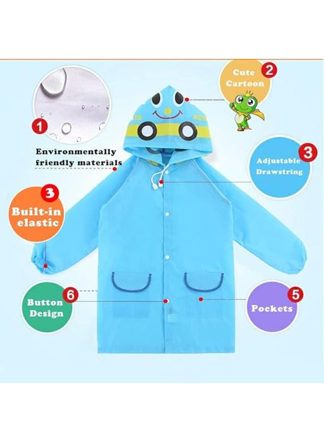 Kids Cartoon Hooded Raincoat, Waterproof Transparent Rain Poncho for Boys & Girls, Lightweight Windproof Children's Rain Jacket with School Bag Cover for Outdoor, Travel & School - Image 3