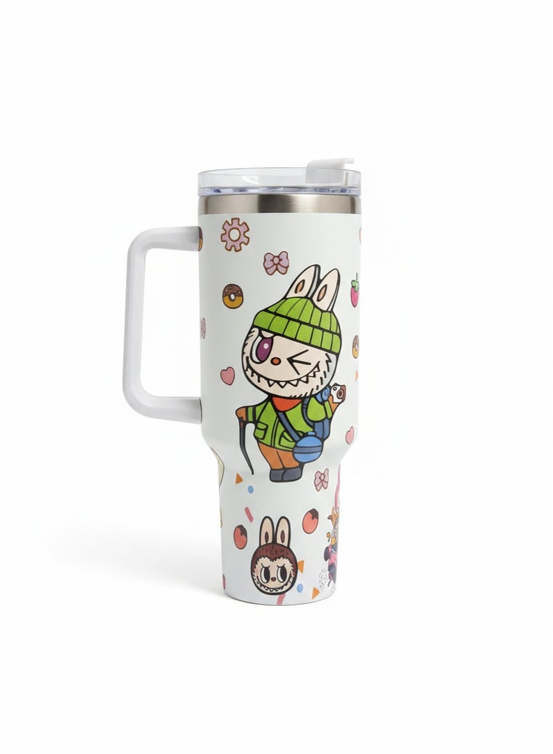 Stanley Thermal Mug 1200ML with Handle – Double Wall Vacuum Insulated Stainless Steel Tumbler with Lid, Labubu Cartoon Printed Design, Cute & Practical Gift Mug for Kids, Girls, Teens & Daily Use - Image 3