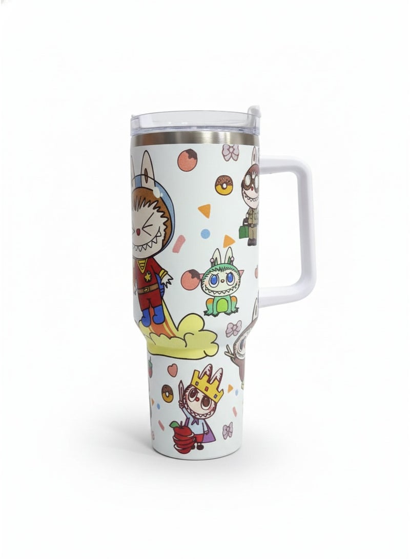 Stanley Thermal Mug 1200ML with Handle – Double Wall Vacuum Insulated Stainless Steel Tumbler with Lid, Labubu Cartoon Printed Design, Cute & Practical Gift Mug for Kids, Girls, Teens & Daily Use - Image 2