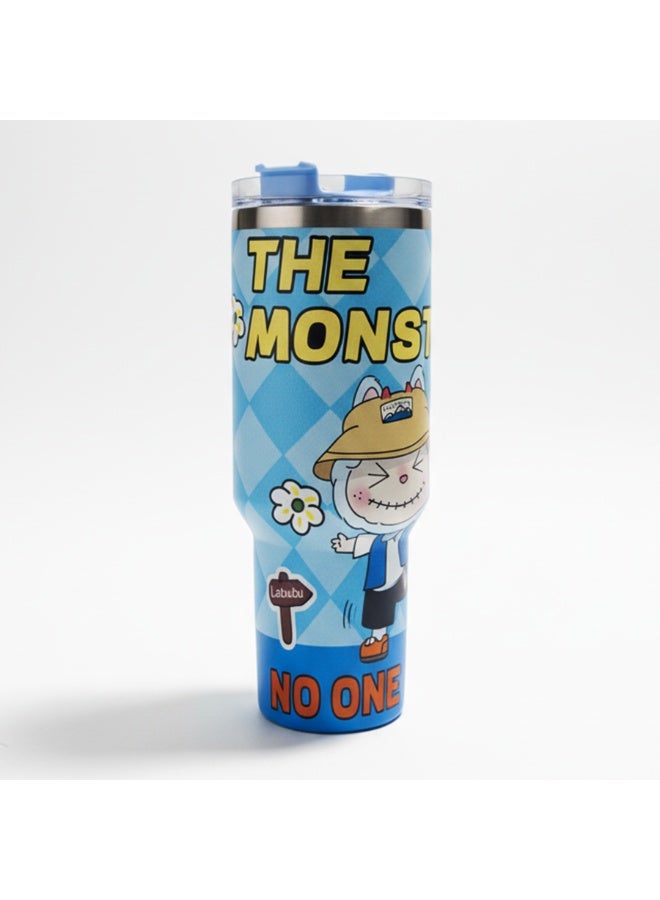 كوب ستانلي الحراري سعة 1200 مل بمقبض - كوب من الفولاذ المقاوم للصدأ معزول بجدار مزدوج بتقنية التفريغ الهوائي وغطاء، بتصميم كرتوني مطبوع من لابوبو، كوب هدية لطيف وعملي للأطفال والفتيات والمراهقين والاستخدام اليومي - Image 2