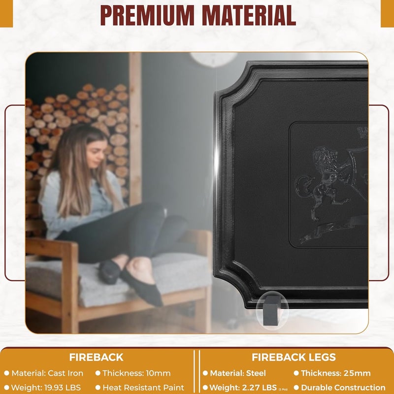Simond STORE - Fire Back for Fireplace with Feet - 20"(W) x 16"(H) cast Iron Fireplace Back Plate - Fire Backs for Fireplace Heat Reflection and Wall Protection - Image 3