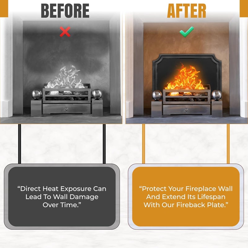 Simond STORE - Fire Back for Fireplace with Feet - 20"(W) x 16"(H) cast Iron Fireplace Back Plate - Fire Backs for Fireplace Heat Reflection and Wall Protection - Image 4