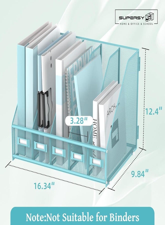 SUPEASY منظم مكتب SUPEASY، حامل ملفات ومجلات معدني بخمسة أقسام عمودية، منظم ملفات لسطح المكتب أو مساحة العمل المنزلية، أزرق - Image 3