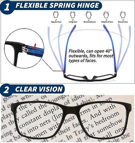 JJWELL 3 Pack Reading Glasses for Men Blue Light Blocking with Spring Hinge, Anti Eyestrain/Dryness/UV Large Wide Square Readers for Men, Two Tone Computer Reader Glasses Eyeglass(2.0 Strength) - Image 5