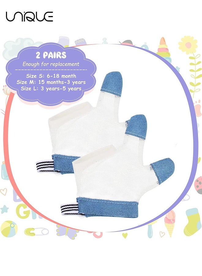 Unique 1 Pairs Baby Stop Thumb Sucking Finger Guard Kid Infant Stop Thumb Sucking Kit Soft Mesh Fabric Stop Sucking Glove No Scratch Breathable Finger Thumb Protector (Blue Size L/for 3 to 5 Years Old) - Image 5