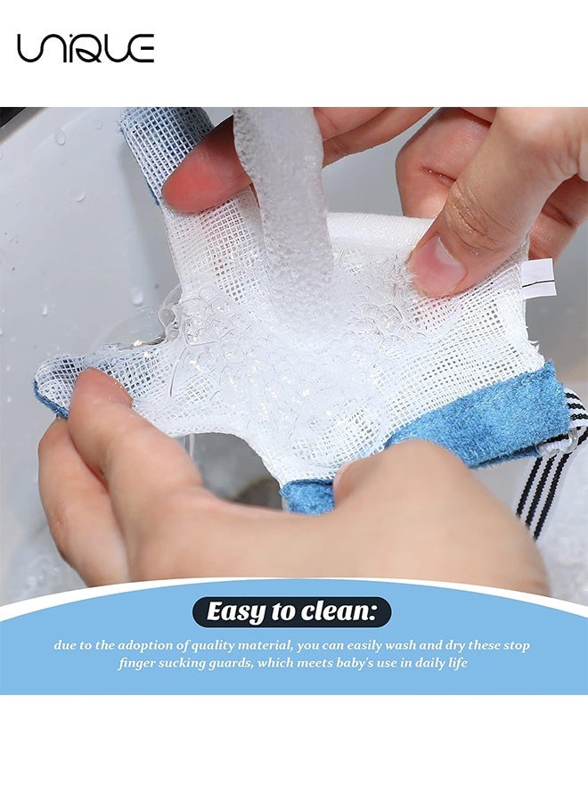 Unique 1 Pairs Baby Stop Thumb Sucking Finger Guard Kid Infant Stop Thumb Sucking Kit Soft Mesh Fabric Stop Sucking Glove No Scratch Breathable Finger Thumb Protector (Blue Size L/for 3 to 5 Years Old) - Image 3