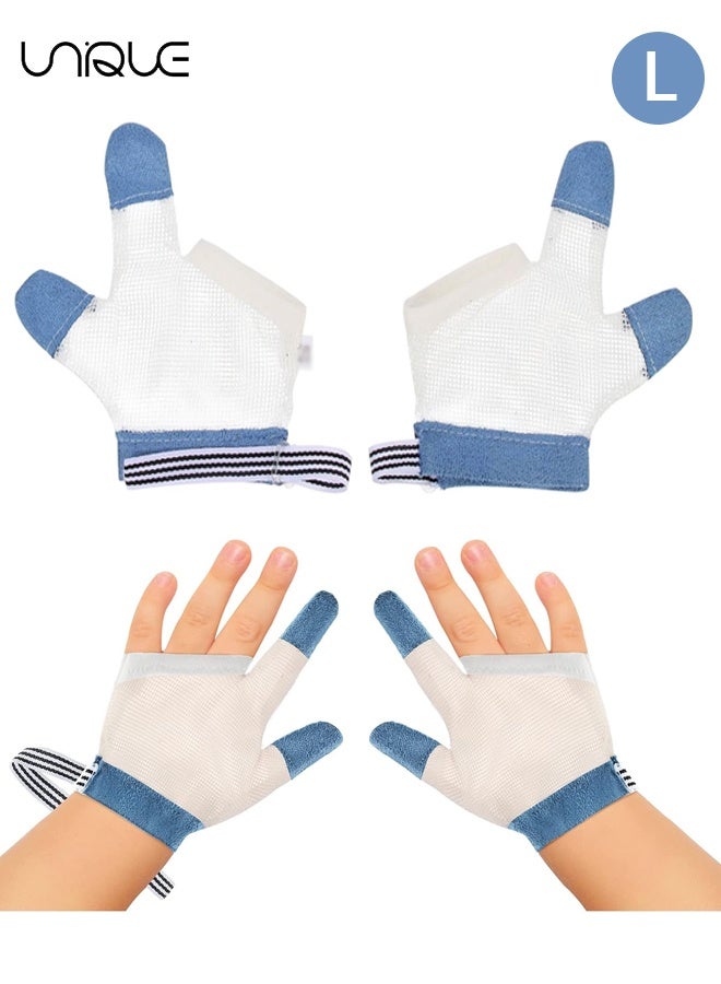 Unique 1 Pairs Baby Stop Thumb Sucking Finger Guard Kid Infant Stop Thumb Sucking Kit Soft Mesh Fabric Stop Sucking Glove No Scratch Breathable Finger Thumb Protector (Blue Size L/for 3 to 5 Years Old) - Image 1