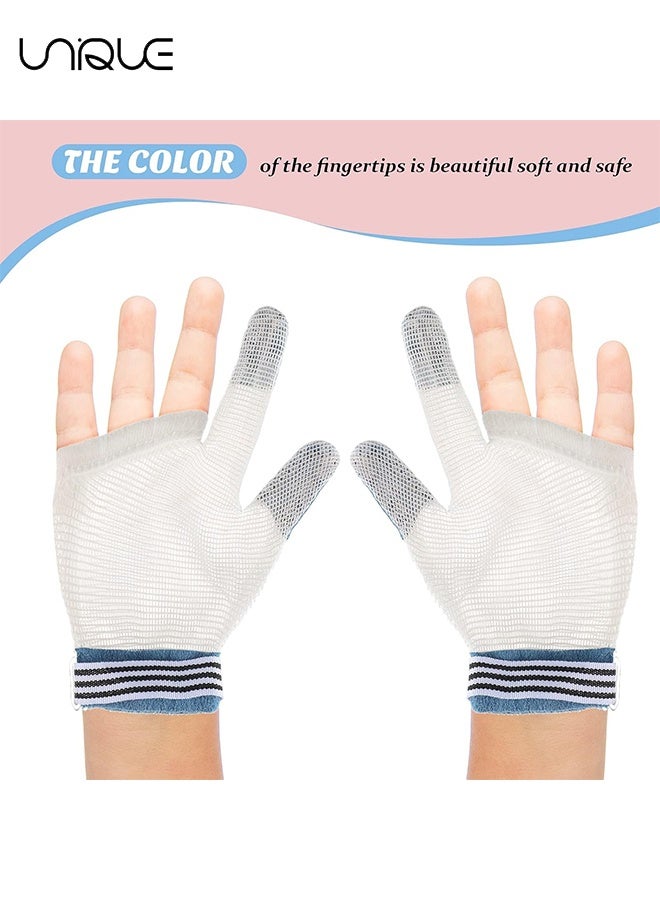 Unique 1 Pairs Baby Stop Thumb Sucking Finger Guard Kid Infant Stop Thumb Sucking Kit Soft Mesh Fabric Stop Sucking Glove No Scratch Breathable Finger Thumb Protector (Blue Size L/for 3 to 5 Years Old) - Image 2