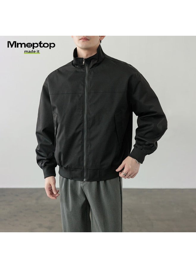 Mmoptop Pilot Stand Collar Vintage Style Jacket Spring Autumn Men's American Streetwear Mjk26 Black M - Image 3