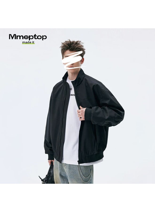Mmoptop Pilot Stand Collar Vintage Style Jacket Spring Autumn Men's American Streetwear Mjk26 Black M - Image 1