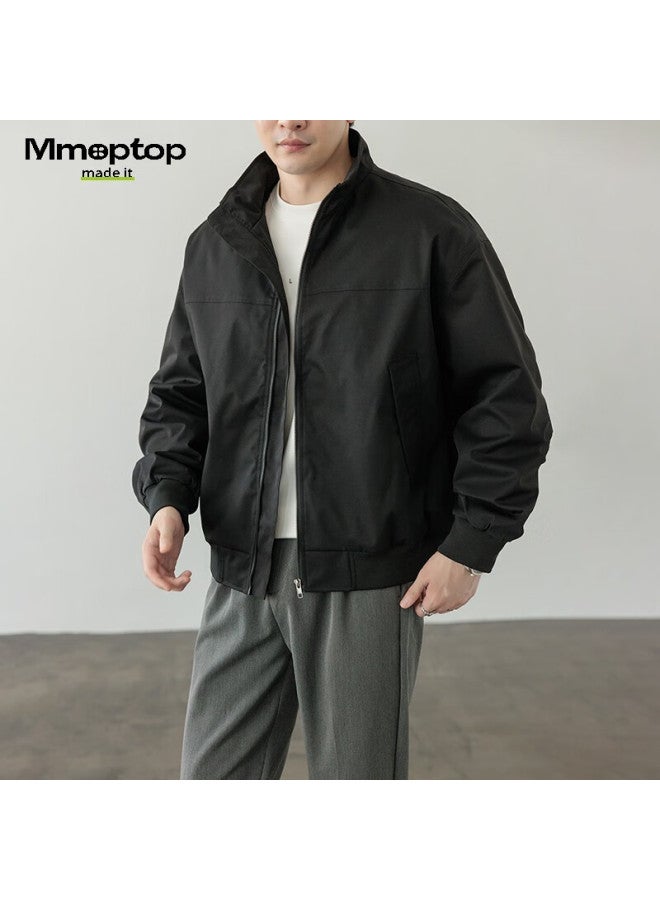 Mmoptop Pilot Stand Collar Vintage Style Jacket Spring Autumn Men's American Streetwear Mjk26 Black M - Image 5