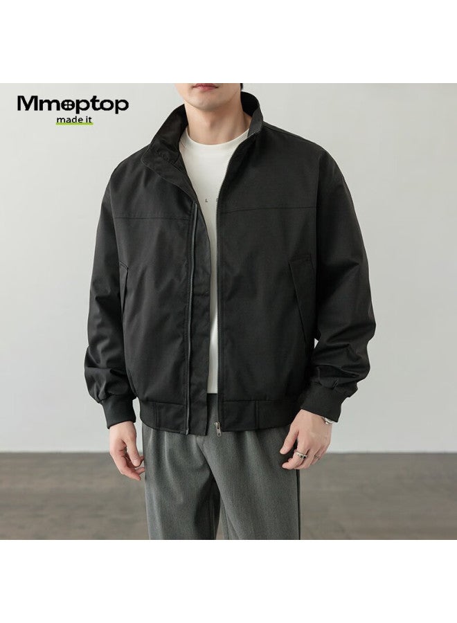 Mmoptop Pilot Stand Collar Vintage Style Jacket Spring Autumn Men's American Streetwear Mjk26 Black M - Image 4