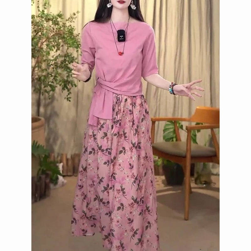 2026 Summer New Style New Chinese-Style Artistic Retro Suit with a Design That Accentuates the Waist and Makes You Look Slimmer, Top and Skirt Two-Piece Set - Image 5