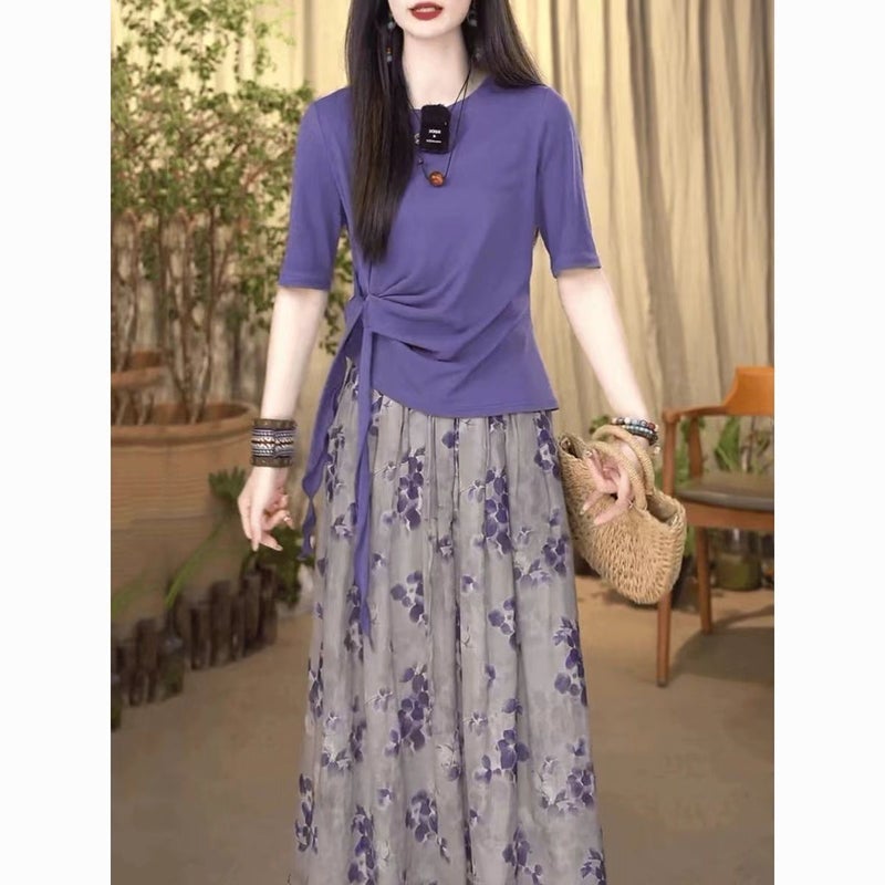 2026 Summer New Style New Chinese-Style Artistic Retro Suit with a Design That Accentuates the Waist and Makes You Look Slimmer, Top and Skirt Two-Piece Set - Image 4