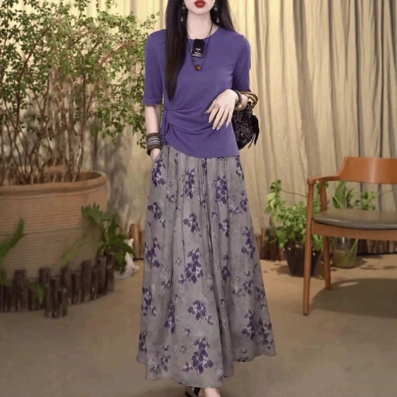 2026 Summer New Style New Chinese-Style Artistic Retro Suit with a Design That Accentuates the Waist and Makes You Look Slimmer, Top and Skirt Two-Piece Set - Image 2